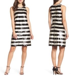 Eliza J Reversible Sequin Black & White Striped Shift Dress Size 14